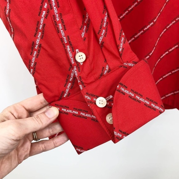 Vintage Elephant Men’s Button Up Shirt Size XL Philadelphia All Over Script Red - Picture 5 of 9